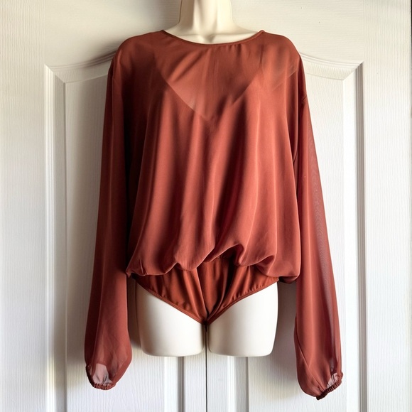 Express SilkyTank Sheer Overlay Bodysuit Top - Picture 3 of 10